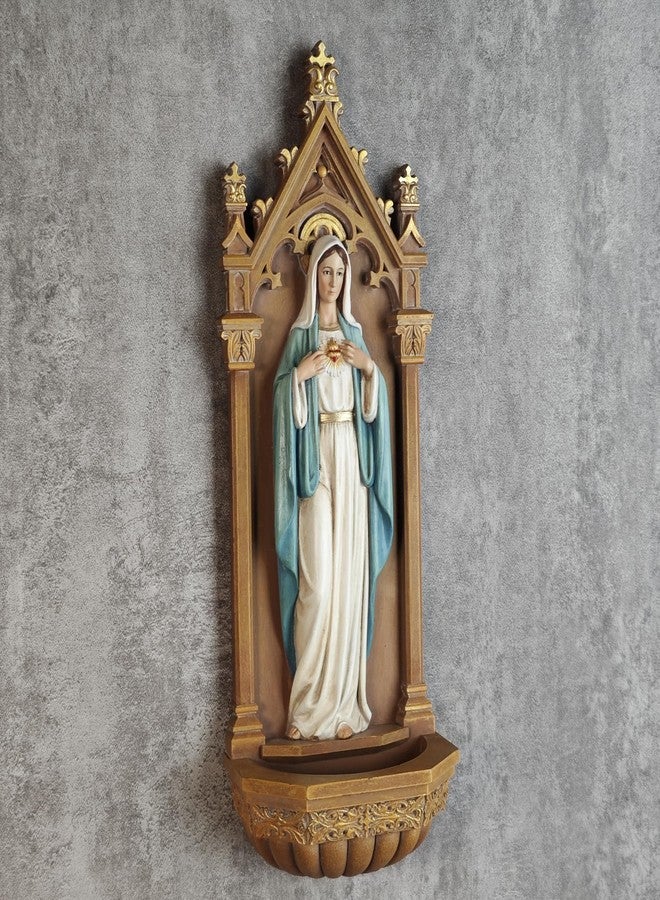 BC BUILDCLASSIC BC Catholic Immaculate Heart of Mary Statue, 9" H Blessed Virgin Mary Holy Water Font Wall Plaque, Inspirational Home Décor, Religious Gift, Renaissance Sculpture Handmade by Buildclassic - Image 5